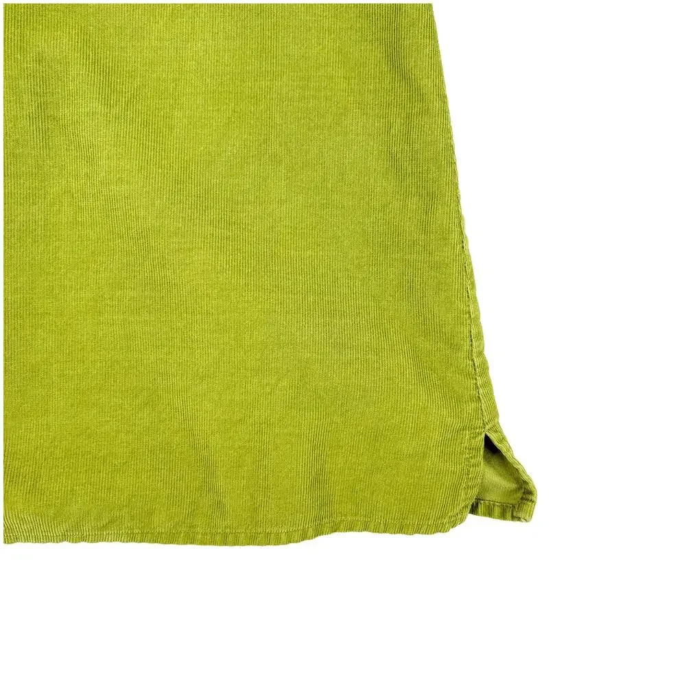 J Jill Corduroy Tunic Button Down Shirt Womens L Chartreuse Green Lightweight